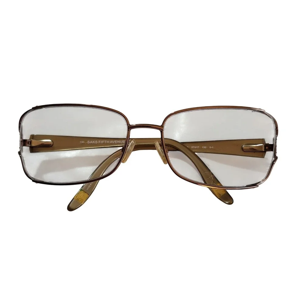 Saks Fifth Avenue Eyeglass Frames Women 57-17-130 Brown Metal Rectangle SAKS 57S